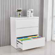 VINGLI 2/3 Drawer Wood Lateral File Cabinet Storage Metal Filing Cabinet Lockable for Home Office White/Black