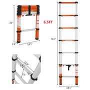 LUISLADDERS 6.5/8.5/10.5/12.5 FT Multi-Use Telescoping Ladder Aluminum Extension Ladder One-Button Retraction 330 Lb Capacity