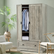 VINGLI Wide Armoire with Hanging Rod Wardrobe Freestanding Closet Wardrobe Cabinet Grey/White