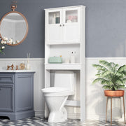 VINGLI Over The Toilet Storage Double Door Bathroom Organizer Toilet Cabinet Freestanding Above Toilet Rack with Open Shelves and Adjustable Bottom Bar