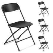 VINGLI Portable Plastic Folding Chair 350lb Stackable Seat with Steel Frame Black/White