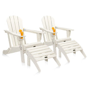 VINGLI 4 PCS HDPE Plastic Adirondack Folding Chairs Set Waterproof with Ottoman Cup Holder 380lb White/Blue