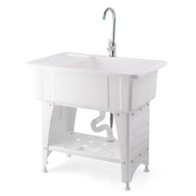 VINGLI Spacious White Utility Sink Laundry Tub with Stainless Steel Faucet