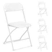 VINGLI Portable Plastic Folding Chair 350lb Stackable Seat with Steel Frame Black/White