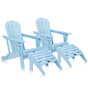 VINGLI 4 PCS HDPE Plastic Adirondack Folding Chairs Set Waterproof with Ottoman Cup Holder 380lb White/Blue