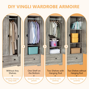 VINGLI Wide Armoire with Hanging Rod Wardrobe Freestanding Closet Wardrobe Cabinet Grey/White