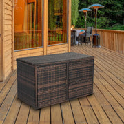 VINGLI 88 Gallon Outdoor Rattan Deck Box Patio Wicker Storage Box with Adjustable Feet