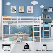 VINGLI Wooden Full Size Loft Bed with Stairs for Kids/Adults White