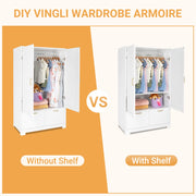 VINGLI 60in Freestanding Closet Wardrobe 2-Door Armoire Large Storage Cabinet with Drawers White