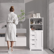 VINGLI 51in Tall Bathroom Floor Cabinet Wooden Storage Organizer Free-Standing Cupboard Cabinet White