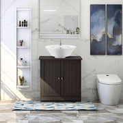 VINGLI Modern Pedestal Under Sink Storage 2-Door Bathroom Vanity with Espresso/White/Grey