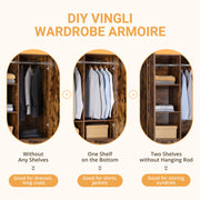 VINGLI 71in Wide Rustic Brown Armoire Wardrobe Closet