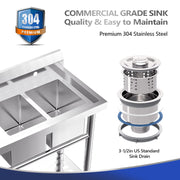 VINGLI 40in 2-Compartment 304 Stainless Commercial Sink with Drainboard
