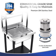 VINGLI 67in Commercial Sink 304 Stainless Steel Utility Sink with Adjustable Shelves