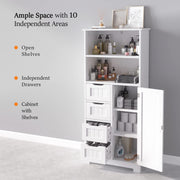 VINGLI 51in Tall Bathroom Floor Cabinet Wooden Storage Organizer Free-Standing Cupboard Cabinet White