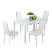 VINGLI 5 Pieces Dining Table Set PU Leather Metal Frame Chairs Black/White