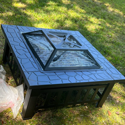VINGLI 32" Outdoor Portable Fire Pit with Poker and Mesh Lid Square Metal Wood Burning FirePit
