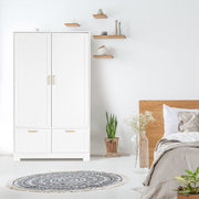 VINGLI 60in Freestanding Closet Wardrobe 2-Door Armoire Large Storage Cabinet with Drawers White
