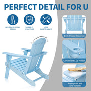 VINGLI 4 PCS HDPE Plastic Adirondack Folding Chairs Set Waterproof with Ottoman Cup Holder 380lb White/Blue