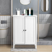 VINGLI Modern Bathroom Floor Storage Cabinet with Adjustable Shelf and Double Door Organizer Cabinet White