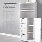VINGLI 51in Tall Bathroom Floor Cabinet Wooden Storage Organizer Free-Standing Cupboard Cabinet White