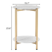 VINGLI 2-Tier Round Faux Marble Side Table