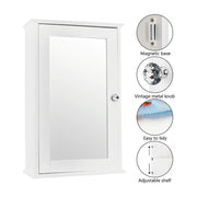 VINGLI Mirrored Bathroom Cabinet Wall Mount Storage Cabinet with Single Door White