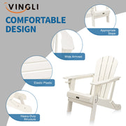 VINGLI 4 PCS HDPE Plastic Adirondack Folding Chairs Set Waterproof with Ottoman Cup Holder 380lb White/Blue