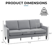 VINGLI 71in Mid-Century Modern Sofa Couch 3-Seat for for Small Space