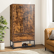 VINGLI 71in Wide Rustic Brown Armoire Wardrobe Closet