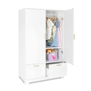 VINGLI 60in Freestanding Closet Wardrobe 2-Door Armoire Large Storage Cabinet with Drawers White