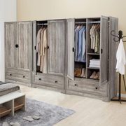 VINGLI Wide Armoire with Hanging Rod Wardrobe Freestanding Closet Wardrobe Cabinet Grey/White