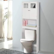 VINGLI Over The Toilet Storage Double Door Bathroom Organizer Toilet Cabinet Freestanding Above Toilet Rack with Open Shelves and Adjustable Bottom Bar