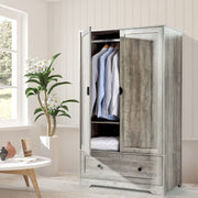 VINGLI Wide Armoire with Hanging Rod Wardrobe Freestanding Closet Wardrobe Cabinet Grey/White