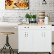 VINGLI Wood Rolling Kitchen Cart with Storage Shelf and Drawer White