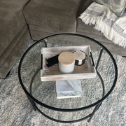 VINGLI 2-Tier Glass Round Coffee Table with Storage