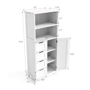VINGLI 51in Tall Bathroom Floor Cabinet Wooden Storage Organizer Free-Standing Cupboard Cabinet White