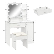 VINGLI Vanity Table Set in 3 Colors with  Lighted Mirror White/Black