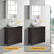 VINGLI Modern Pedestal Under Sink Storage 2-Door Bathroom Vanity with Espresso/White/Grey