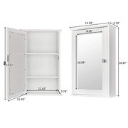 VINGLI Mirrored Bathroom Cabinet Wall Mount Storage Cabinet with Single Door White