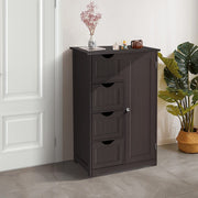 VINGLI Bathroom Floor Cabinet Wooden with 1 Door & 4 Drawer Storage Organizer Free Standing Bathroom Towel Cabinet Espresso/Grey/White