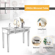 VINGLI Mirrored Makeup Vanity Table Desk with Stool