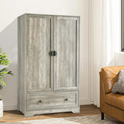 VINGLI Wide Armoire with Hanging Rod Wardrobe Freestanding Closet Wardrobe Cabinet Grey/White