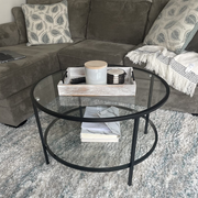 VINGLI 2-Tier Glass Round Coffee Table with Storage