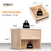VINGLI Wood Floating Nightstand with Drawer for Small Space Color DIY