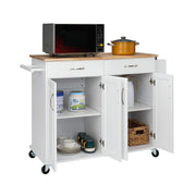 VINGLI Wood Rolling Kitchen Cart with Storage Shelf and Drawer White