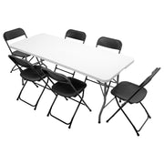VINGLI 6 FT Plastic Folding Table Set with 6 Folding Chairs